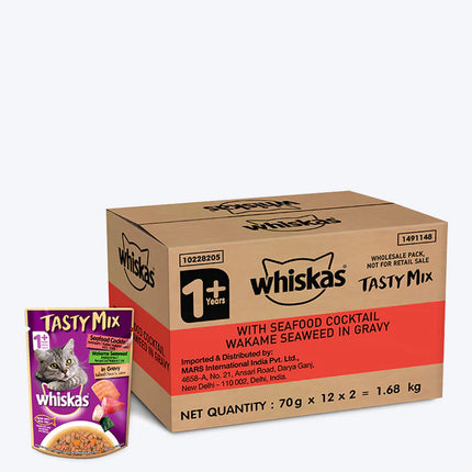 Whiskas Adult (1+ year) Seafood Cocktails Wakem Seaweed Adults Wet Cat Food - Pack of (70 X 24) g